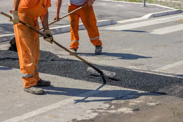 Speed bump being installed