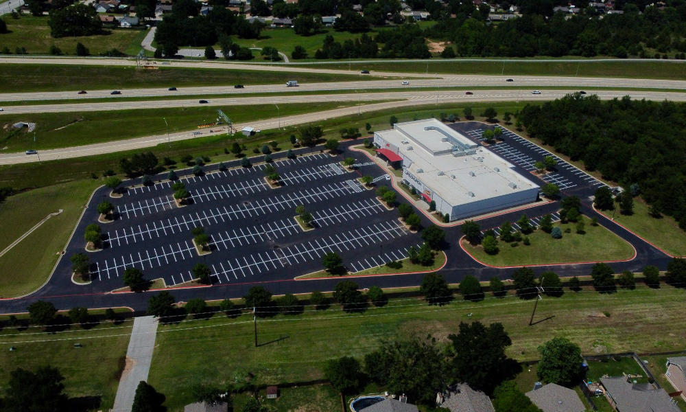Areal view of Life Church Broken Arrow parking lot