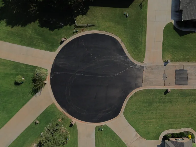 areal view of cul de sac were the asphalt was replaced