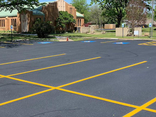 Church parking lot with new striping