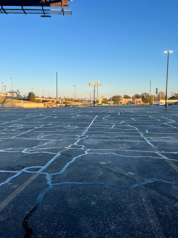 crack sealing on large parking lot
